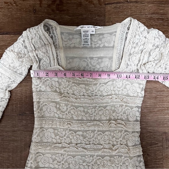 VINTAGE Max Studio Lacey Cream Blouse & Tiered Mini Skirt Set Size XS - Picture 11 of 14